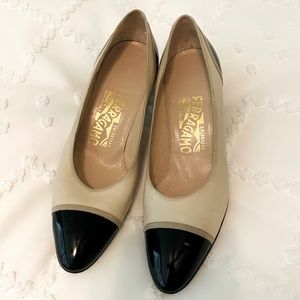 Ferragamo cream and black pumps